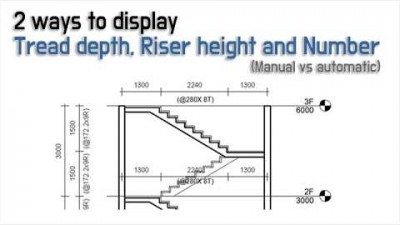 계단 발판 깊이 및 높이 그리고 개수 표현하는 2가지 방법(2 ways to display tread depth, riser height and number)